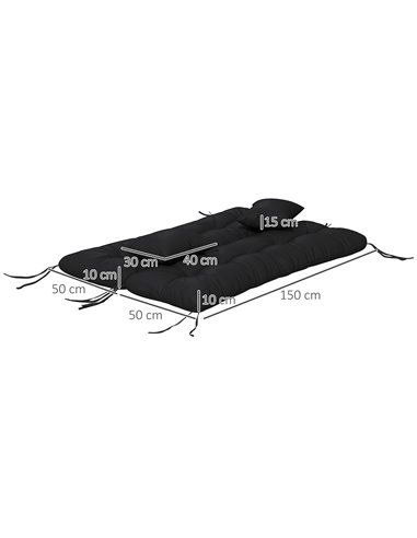 Outsunny Replacement Cushions for Patio Chairs, 4-Piece Back & Seat Cushion Set with Ties and 2 Pillows, Black 84G-356V70BK