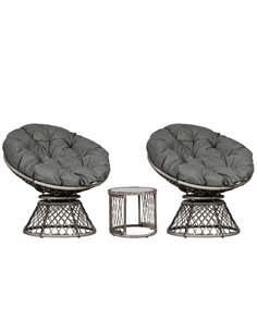 Outsunny Three-Piece Rattan Garden Moon Chair Set - Grey 863-131V70GG