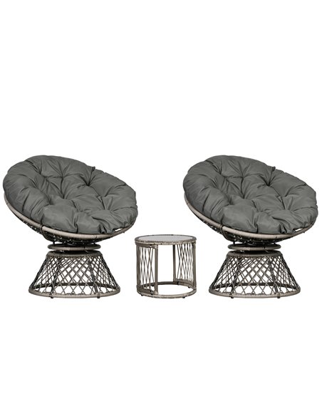 Outsunny Three-Piece Rattan Garden Moon Chair Set - Grey 863-131V70GG - pic 64101 | FastDaddyshop