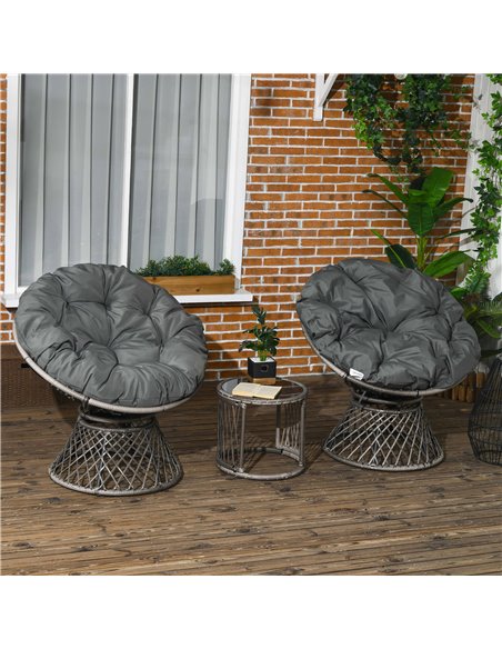 Outsunny Three-Piece Rattan Garden Moon Chair Set - Grey 863-131V70GG - pic 64102 | FastDaddyshop