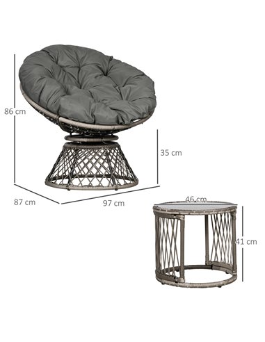 Outsunny Three-Piece Rattan Garden Moon Chair Set - Grey 863-131V70GG