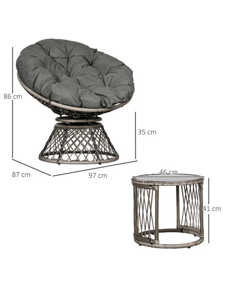 Outsunny Three-Piece Rattan Garden Moon Chair Set - Grey 863-131V70GG - pic 64103 | FastDaddyshop