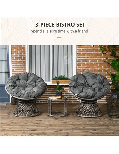 Outsunny Three-Piece Rattan Garden Moon Chair Set - Grey 863-131V70GG