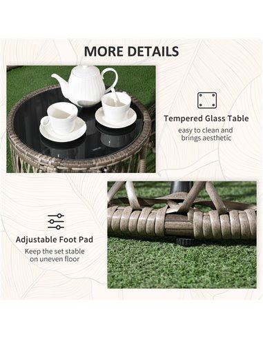 Outsunny Three-Piece Rattan Garden Moon Chair Set - Grey 863-131V70GG