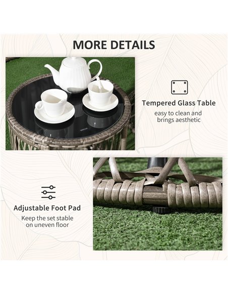Outsunny Three-Piece Rattan Garden Moon Chair Set - Grey 863-131V70GG - pic 64108 | FastDaddyshop