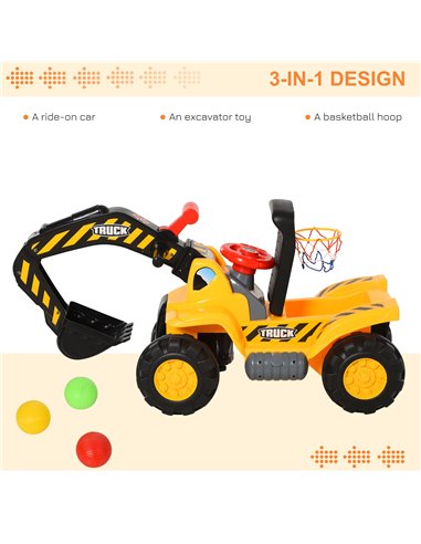 HOMCOM Kids 4-in-1 HDPE Excavator Ride On Truck Yellow/Black