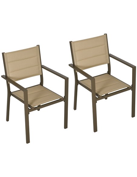 Outsunny Aluminium Stacking Garden Chairs, Set of Two, Khaki 84G-449V00KK - pic 64146 | FastDaddyshop