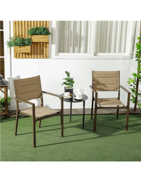 Outsunny Aluminium Stacking Garden Chairs, Set of Two, Durable Outdoor Patio Furniture, Khaki 84G-449V00KK - pic 64147 | FastDaddyshop