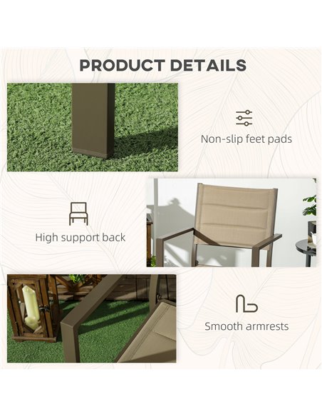 Outsunny Aluminium Stacking Garden Chairs, Set of Two, Durable Outdoor Patio Furniture, Khaki 84G-449V00KK - pic 64151 | FastDaddyshop