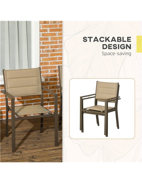 Outsunny Aluminium Stacking Garden Chairs, Set of Two, Durable Outdoor Patio Furniture, Khaki 84G-449V00KK - pic 64152 | FastDaddyshop