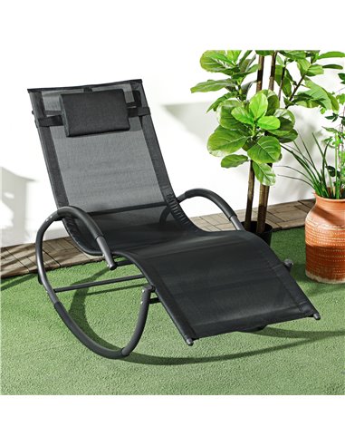 Outsunny Patio Texteline Rocking Lounge Chair Zero Gravity Rocker Outdoor Patio Garden Recliner Seat w/ Padded Pillow - Black 84
