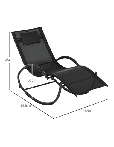 Outsunny Patio Texteline Rocking Lounge Chair Zero Gravity Rocker Outdoor Patio Garden Recliner Seat w/ Padded Pillow - Black 84