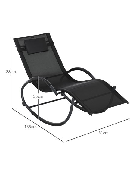 Outsunny Patio Texteline Rocking Lounge Chair Zero Gravity Rocker Outdoor Patio Garden Recliner Seat w/ Padded Pillow - Black 84 - pic 64157 | FastDaddyshop