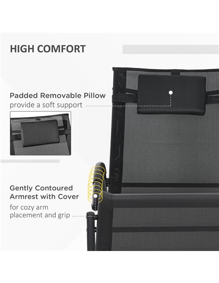 Outsunny Patio Texteline Rocking Lounge Chair Zero Gravity Rocker Outdoor Patio Garden Recliner Seat w/ Padded Pillow - Black 84 - pic 64158 | FastDaddyshop