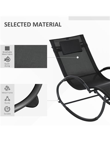 Outsunny Patio Texteline Rocking Lounge Chair Zero Gravity Rocker Outdoor Patio Garden Recliner Seat w/ Padded Pillow - Black 84