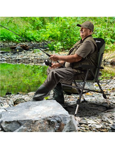 Outsunny Portable Fishing Chair with Foldable Metal Frame, Adjustable Legs for Outdoor Use, Green/Black A20-435V00DG