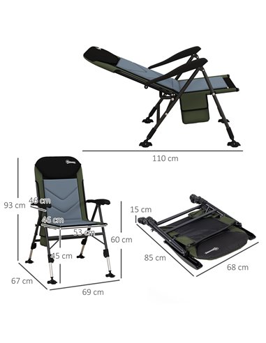 Outsunny Portable Fishing Chair with Foldable Metal Frame, Adjustable Legs for Outdoor Use, Green/Black A20-435V00DG