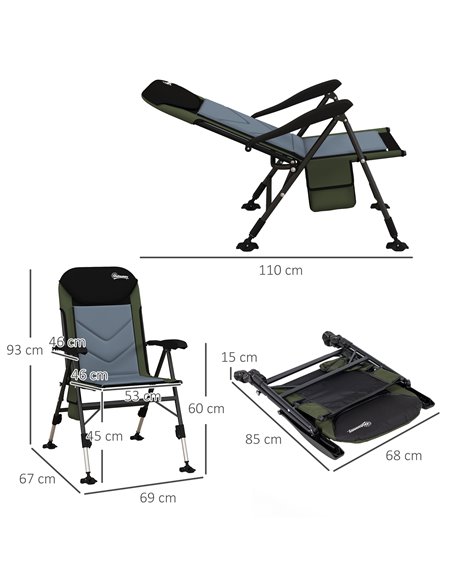 Outsunny Portable Fishing Chair with Foldable Metal Frame, Adjustable Legs for Outdoor Use, Green/Black A20-435V00DG - pic 64175 | FastDaddyshop