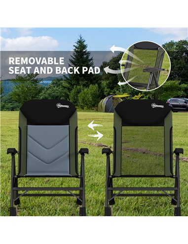 Outsunny Portable Fishing Chair with Foldable Metal Frame, Adjustable Legs for Outdoor Use, Green/Black A20-435V00DG