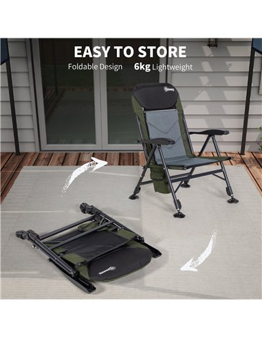 Outsunny Portable Fishing Chair with Foldable Metal Frame, Adjustable Legs for Outdoor Use, Green/Black A20-435V00DG