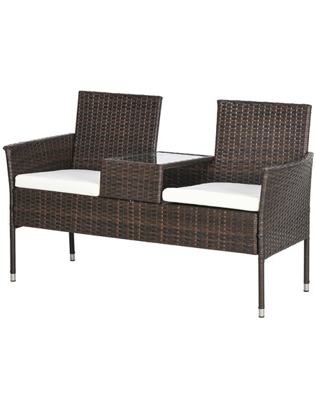Outsunny Two-Seat Rattan Chair, with Middle Table - Brown 867-181V70BN - pic 64182 | FastDaddyshop