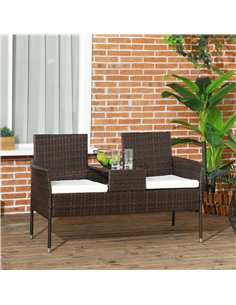 Outsunny Two-Seat Rattan Chair, with Middle Table - Brown 867-181V70BN 2