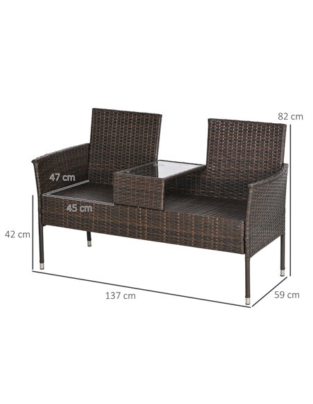 Outsunny Two-Seat Rattan Chair, with Middle Table - Brown 867-181V70BN - pic 64184 | FastDaddyshop