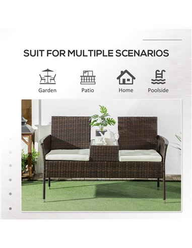 Outsunny Two-Seat Rattan Chair, with Middle Table - Brown 867-181V70BN