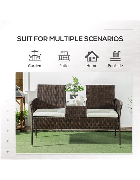 Outsunny Two-Seat Rattan Chair, with Middle Table - Brown 867-181V70BN - pic 64188 | FastDaddyshop
