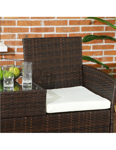 Outsunny Two-Seat Rattan Chair, with Middle Table - Brown 867-181V70BN