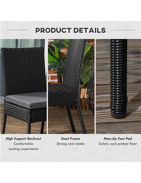 Outsunny Set of Four Armless Rattan Garden Chairs - Black 861-090V71BK - pic 64205 | FastDaddyshop
