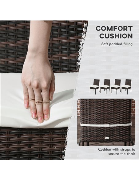 Outsunny Rattan Garden Chairs, Set of Four, Armless, Durable Outdoor Seating, Easy Storage, Brown 861-090V71BN - pic 64212 | FastDaddyshop