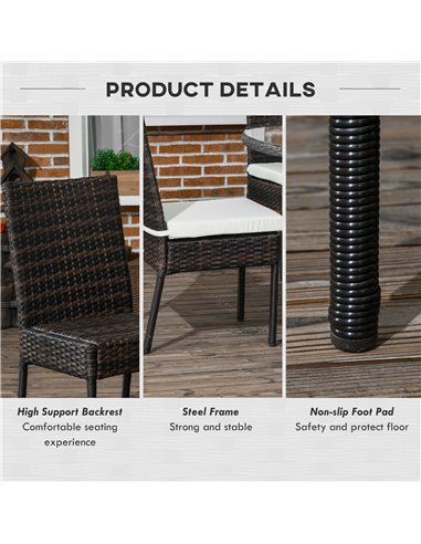 Outsunny Rattan Garden Chairs, Set of Four, Armless, Durable Outdoor Seating, Easy Storage, Brown 861-090V71BN