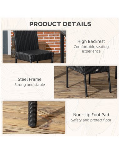 Outsunny Set of Two Armless Rattan Garden Chairs, Stylish and Durable Patio Seating, Elegant Design, Black 861-090V70BK