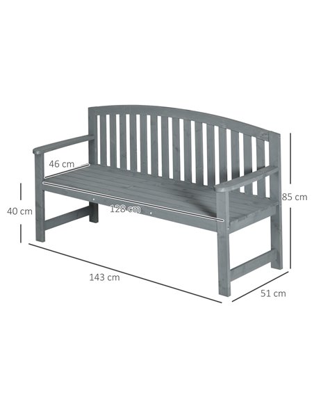 Outsunny 2 Seater Wooden Garden Bench with Armrest, Outdoor Furniture Chair for Park, Balcony, Grey 84B-634V00GY - pic 64229 | FastDaddyshop