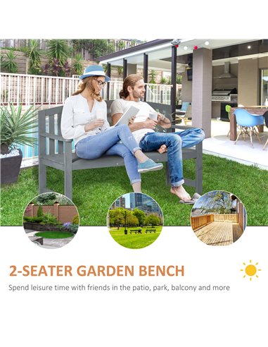 Outsunny 2 Seater Wooden Garden Bench with Armrest, Outdoor Furniture Chair for Park, Balcony, Grey 84B-634V00GY