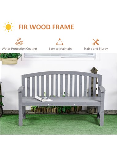 Outsunny 2 Seater Wooden Garden Bench with Armrest, Outdoor Furniture Chair for Park, Balcony, Grey 84B-634V00GY