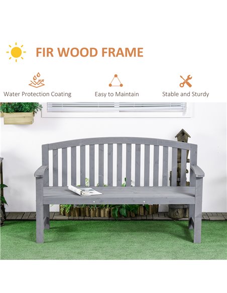 Outsunny 2 Seater Wooden Garden Bench with Armrest, Outdoor Furniture Chair for Park, Balcony, Grey 84B-634V00GY - pic 64231 | FastDaddyshop