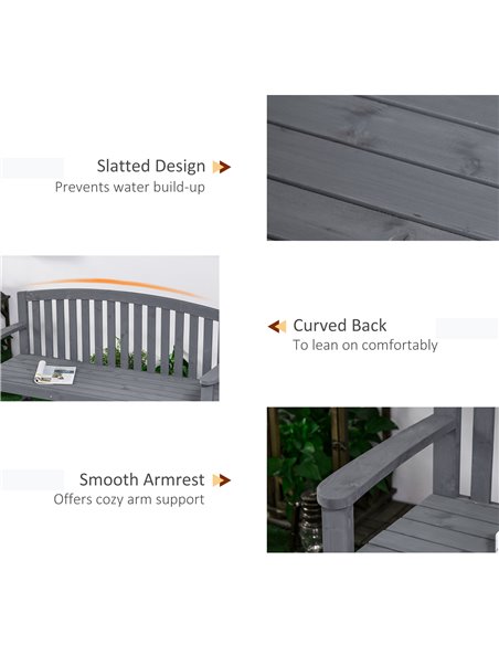 Outsunny 2 Seater Wooden Garden Bench with Armrest, Outdoor Furniture Chair for Park, Balcony, Grey 84B-634V00GY - pic 64232 | FastDaddyshop