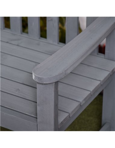 Outsunny 2 Seater Wooden Garden Bench with Armrest, Outdoor Furniture Chair for Park, Balcony, Grey 84B-634V00GY