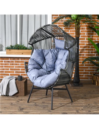Outsunny PE Rattan Leisure Chair with 14cm Thick Seat Cushion, Steel Frame Garden Egg Chair with Comfortable Headrest, Adjustabl