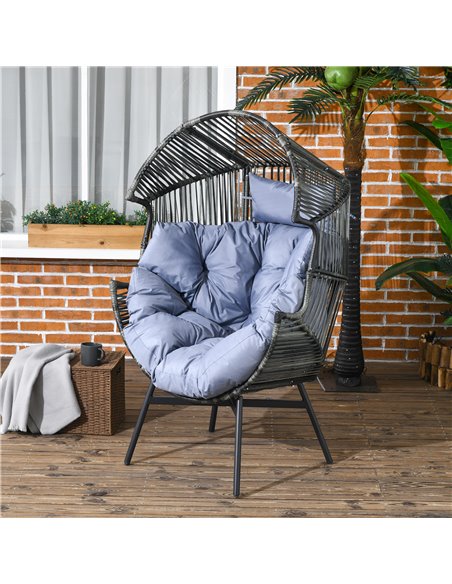 Outsunny PE Rattan Leisure Chair with 14cm Thick Seat Cushion, Steel Frame Garden Egg Chair with Comfortable Headrest, Adjustabl - pic 64246 | FastDaddyshop