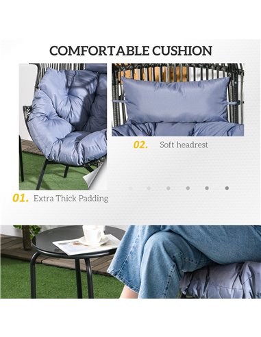 Outsunny PE Rattan Leisure Chair with 14cm Thick Seat Cushion, Steel Frame Garden Egg Chair with Comfortable Headrest, Adjustabl