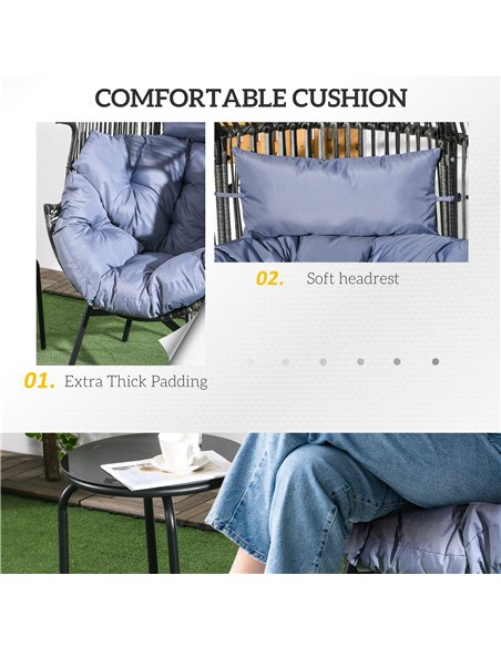 Outsunny PE Rattan Leisure Chair with 14cm Thick Seat Cushion, Steel Frame Garden Egg Chair with Comfortable Headrest, Adjustabl - pic 64249 | FastDaddyshop