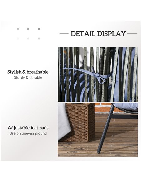 Outsunny PE Rattan Leisure Chair with 14cm Thick Seat Cushion, Steel Frame Garden Egg Chair with Comfortable Headrest, Adjustabl - pic 64250 | FastDaddyshop