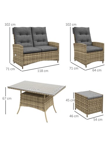 Outsunny Six-Piece Rattan Garden Set, with Reclining Chairs - Grey 861-052V72GY