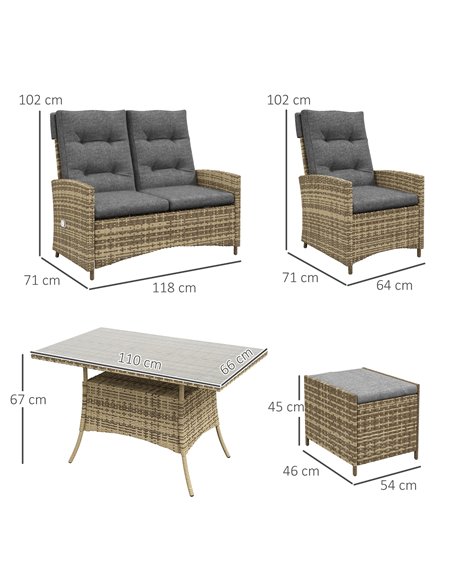 Outsunny Six-Piece Rattan Garden Set, with Reclining Chairs - Grey 861-052V72GY - pic 64256 | FastDaddyshop