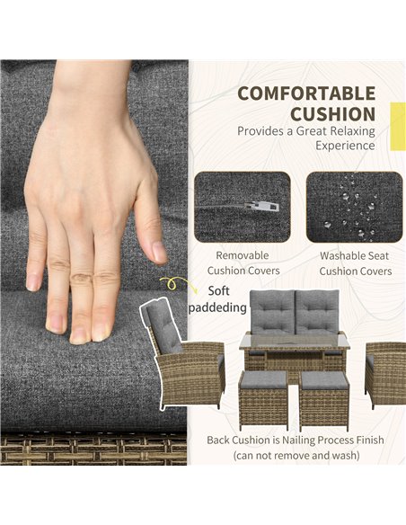 Outsunny Six-Piece Rattan Garden Set, with Reclining Chairs - Grey 861-052V72GY - pic 64258 | FastDaddyshop