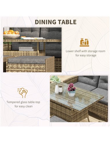 Outsunny Six-Piece Rattan Garden Set, with Reclining Chairs - Grey 861-052V72GY