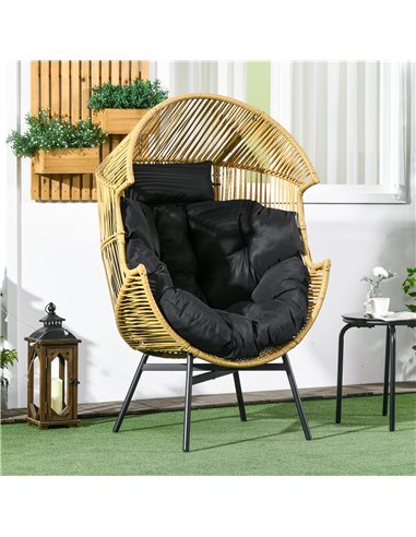 Outsunny PE Rattan Leisure Chair with 14cm Thick Seat Cushion, Steel Frame Garden Egg Chair with Comfortable Headrest, Adjustabl